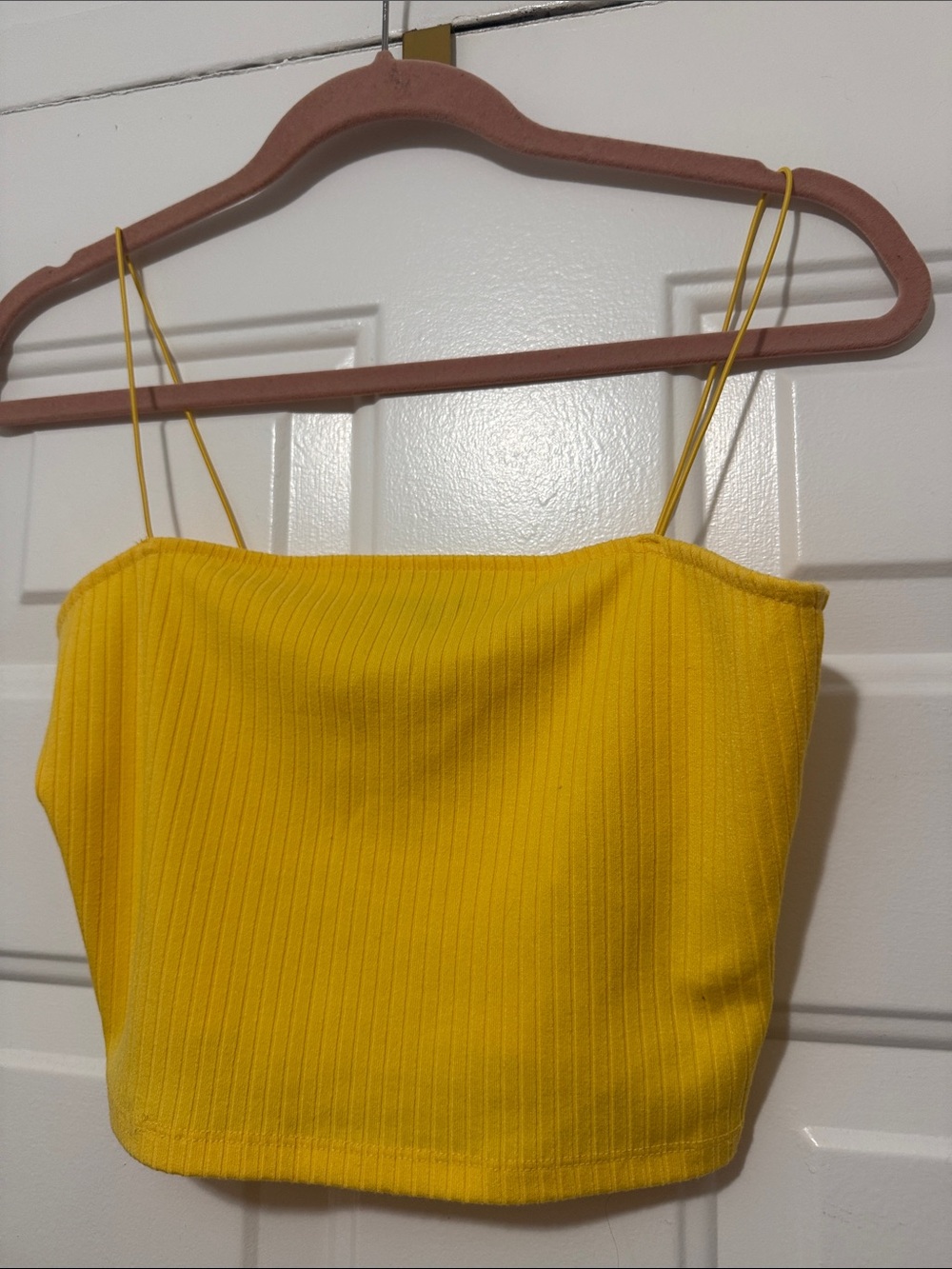 Yellow Ribbed Spaghetti-Strap Crop Top - Picture 3 of 9